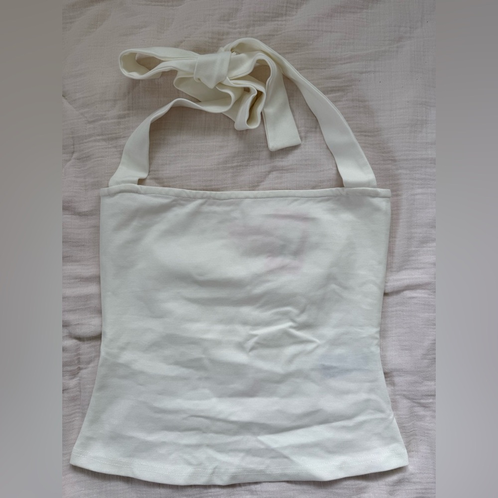 Edikted White MARISOL STRAIGHT NECK HALTER TOP